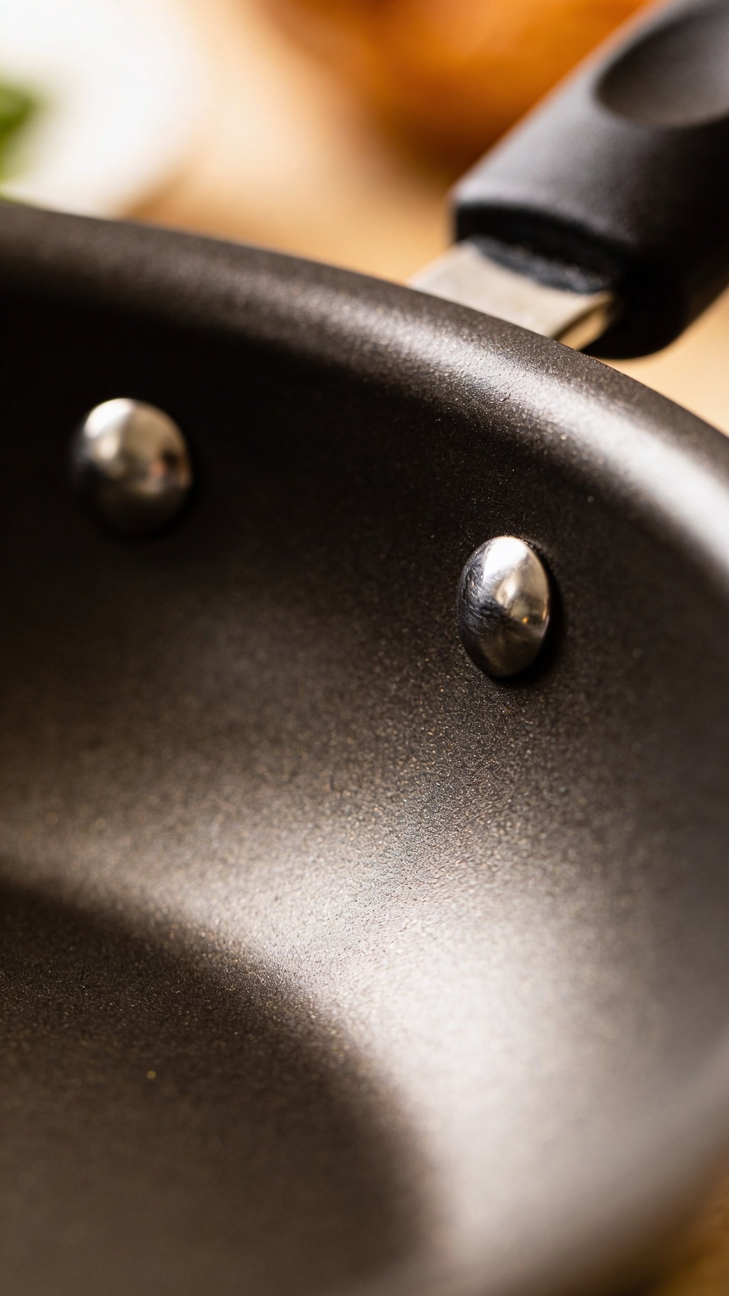 All Clad Vs Calphalon: Sizzle or Simplicity? 3 closeup Calphalon nonstick pan edge, smooth dark coating, shallow depth of field