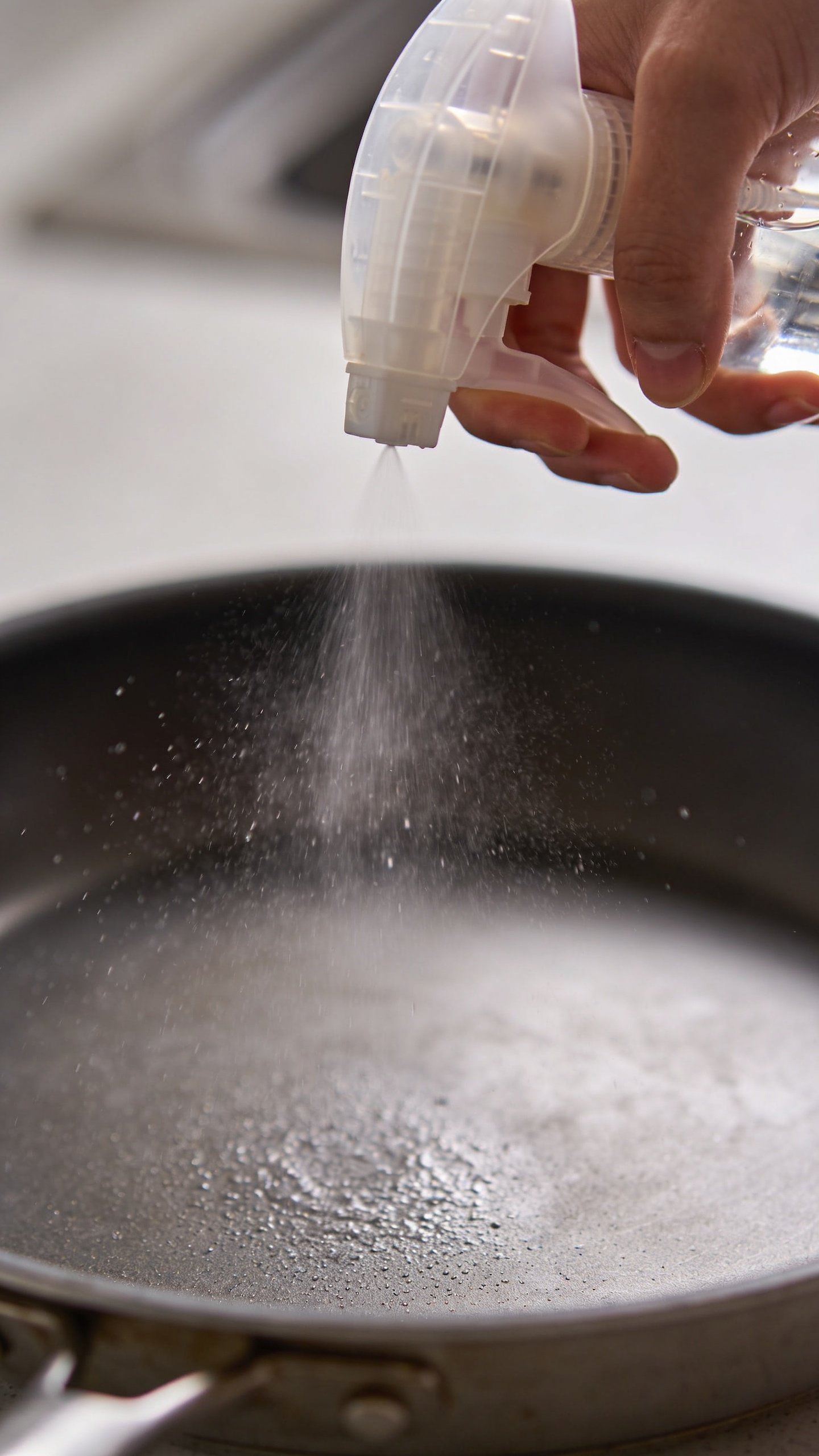 How to Grease a Cake Pan That Slides Out Perfectly 3 Closeup of non-stick spray bottle misting lightly onto pan surface