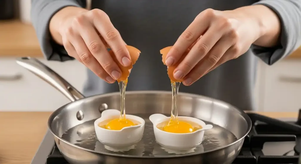 How to Use an Egg Poacher Pan: A Simple Guide for Perfect Eggs Every Time 4 Cracking eggs into poacher cups