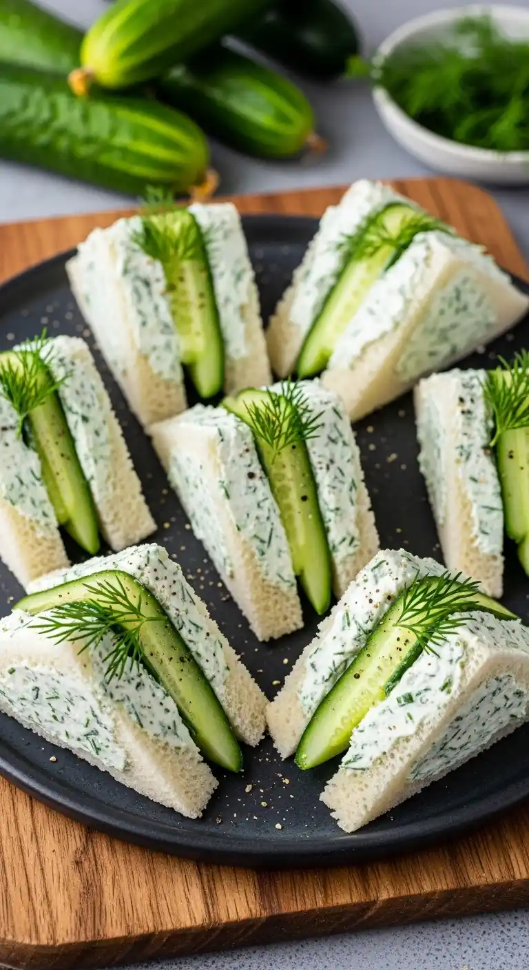 7 Easy Kitty Party Snacks That Look Fancy but Take Minutes (Your Guests Will Never Know ) 2 Creamy Cucumber Sandwich Bites1