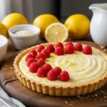 Easy Lemon Posset Tart with Fresh Raspberries 2 lemon posset tart with raspberries 01