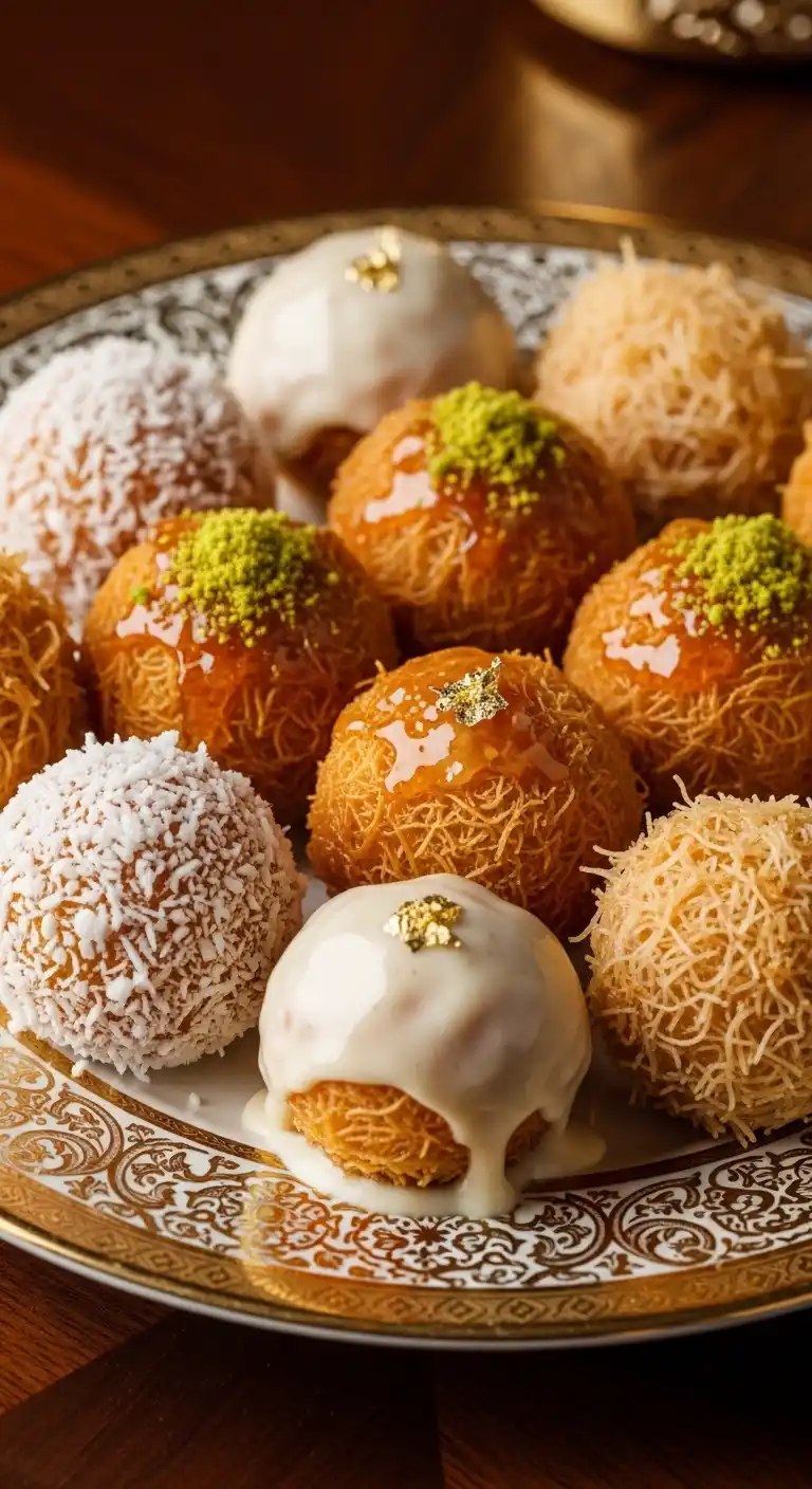 Crispy Kunafa Cream Balls with Sweet Syrup Drizzle 4 Kunafa Cream Balls3