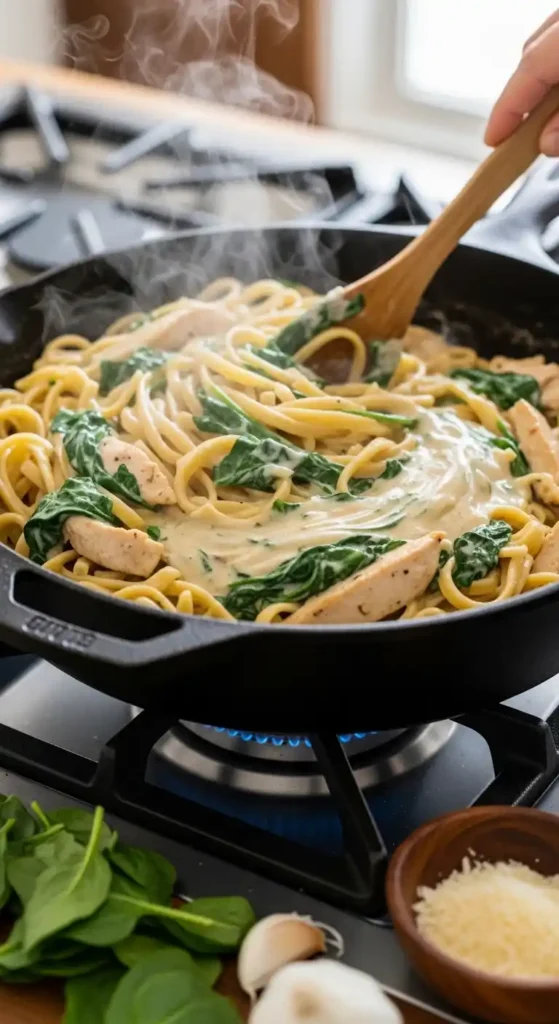 Creamy Chicken Spinach Pasta Recipe Masterclass 4 chicken spinach noodle pasta4