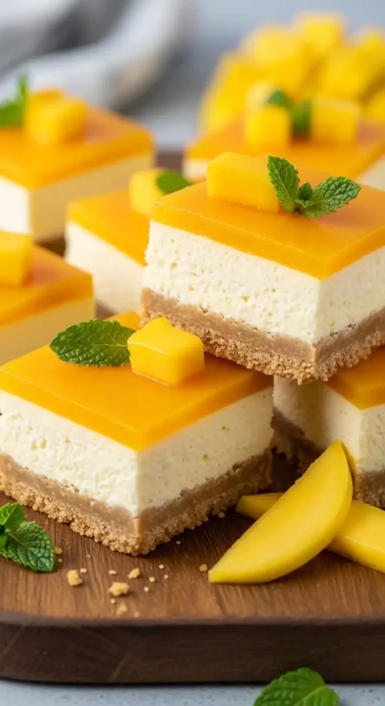 Mango Cheesecake Bars: a Tropical Bite of Bliss 4 mango cheesecake bars 4
