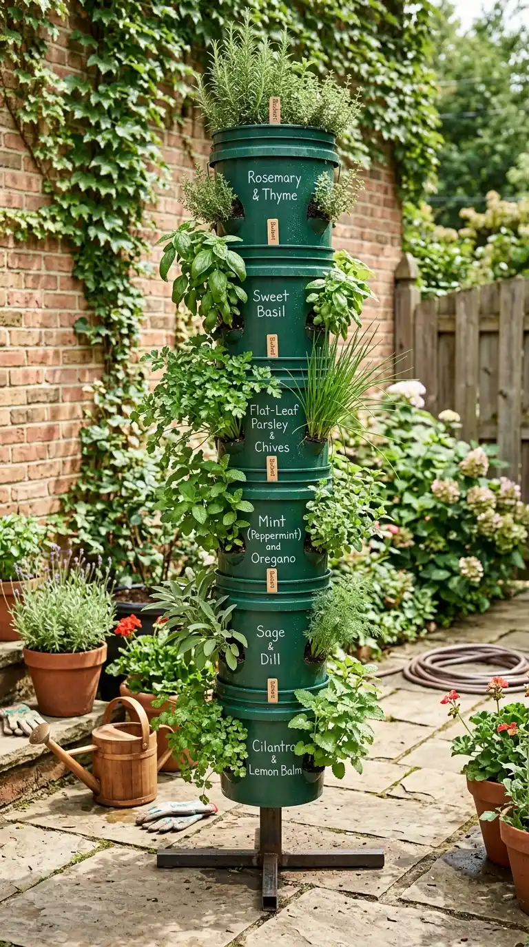 Creative Backyard Inspiration: 13 DIY Herb Garden Projects for Beginners 11 Bucket_Herb_Garden_Vertical