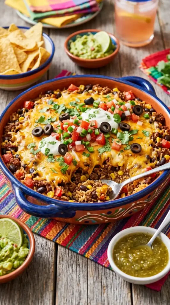 6 Easy Ground Beef Casserole Recipes for Weeknights 5 Cheddar_Taco_Rice_Casserole_Fiesta_202605030753