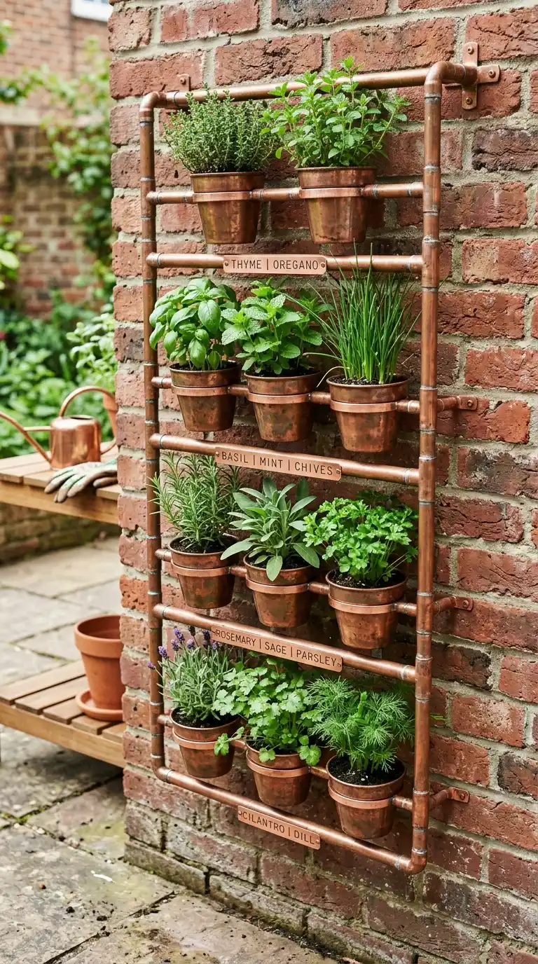 Creative Backyard Inspiration: 13 DIY Herb Garden Projects for Beginners 12 Copper_Pipe_Herb_Planter