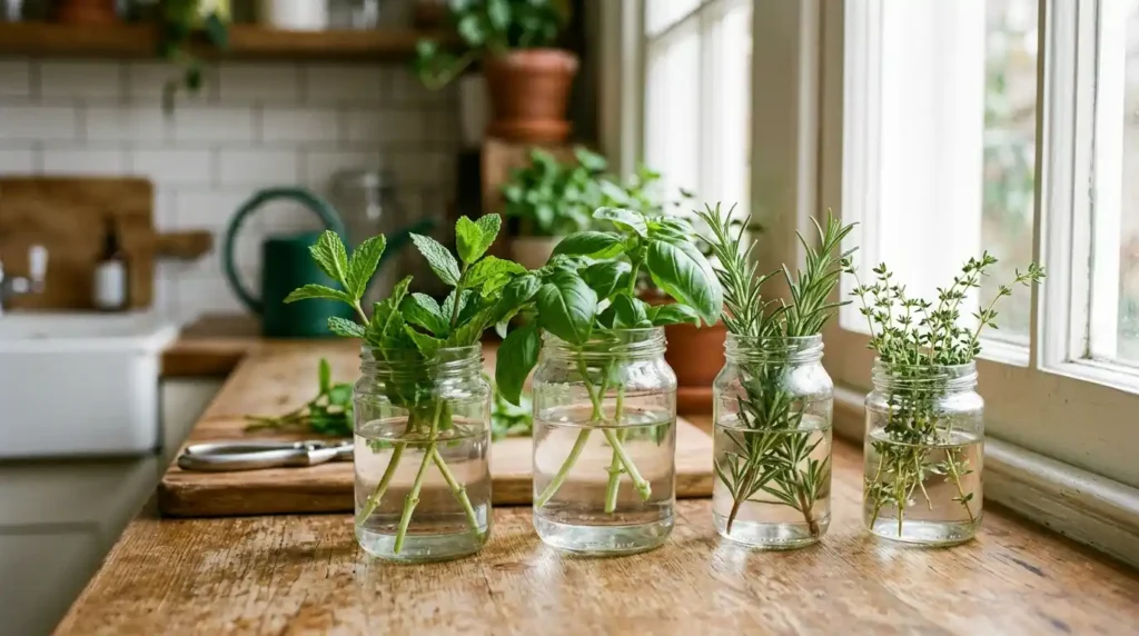 How to Start Growing Herbs Indoors from Seeds vs. Cuttings 12 Herb_propagation_in_water_202605151801