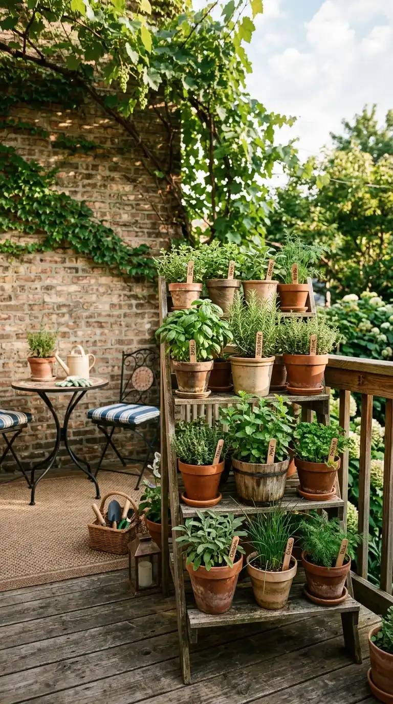 Creative Backyard Inspiration: 13 DIY Herb Garden Projects for Beginners 15 Patio_Herb_Garden_Setup