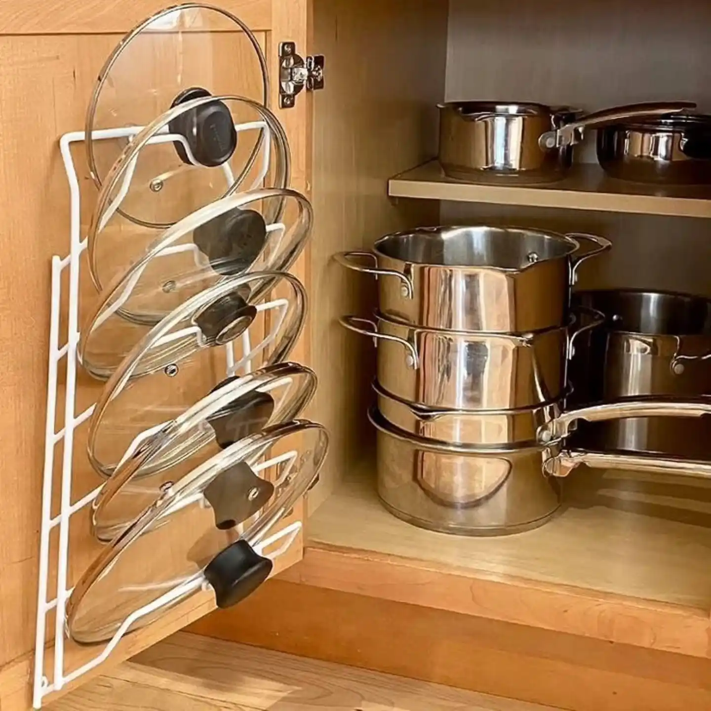 11 Rental-Friendly Kitchen Hacks For Apartments 6 hook pot organiser