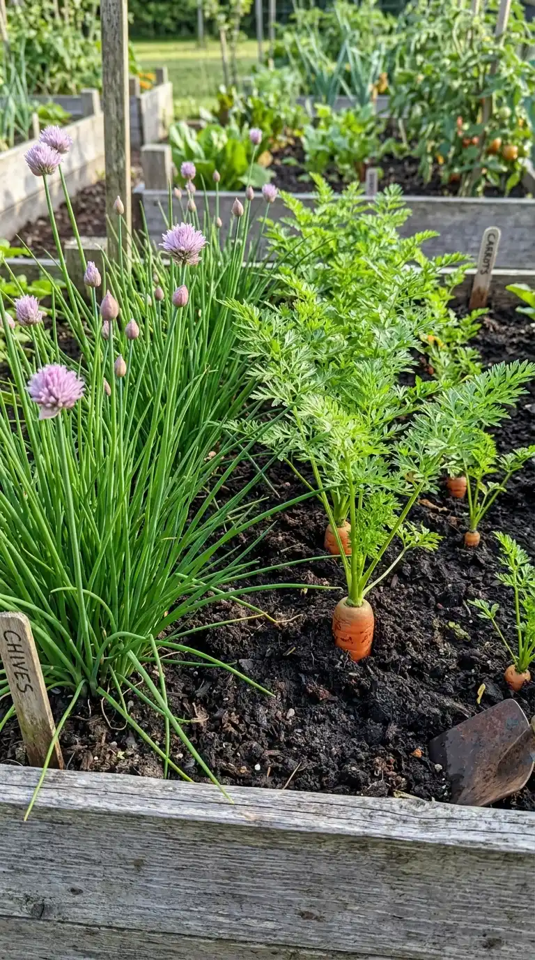 10 Companion Planting Secrets for a Herb Garden Outdoor 5 Chives_and_Carrot_Growth